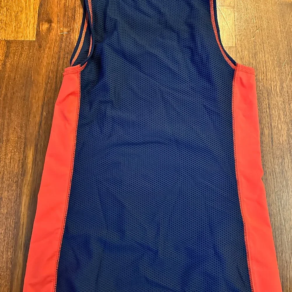 Tory Burch Sport Navy Blue & Red Fitted Mesh Tank Top Medium Luxury Sportswear - Picture 2 of 4